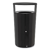 RESIST Round Waste Container, 33 gal, Metal, Black
