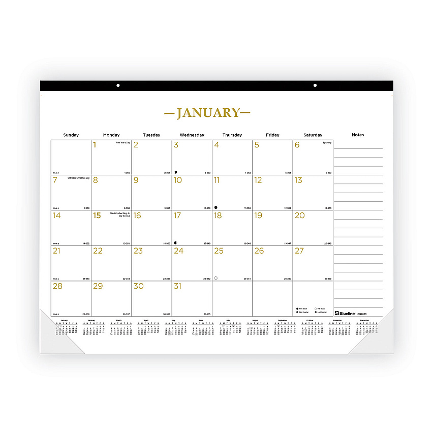 Blueline Gold Collection Monthly Desk Pad Calendar, 22 x 17, White/Gold Sheets, Black Headband, 12-Month (Jan to Dec): 2026 (C199003)