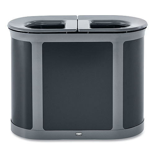ENHANCE PILL Dual Stream Waste Receptacle, (2) 23 gal Capacity Bins, Metal, Umbra Gray/Pearl Gray