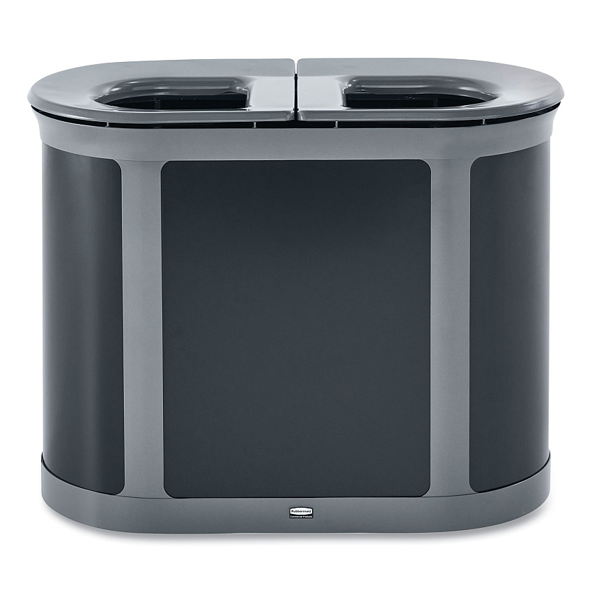 ENHANCE PILL Dual Stream Waste Receptacle, (2) 23 gal Capacity Bins, Metal, Umbra Gray/Pearl Gray