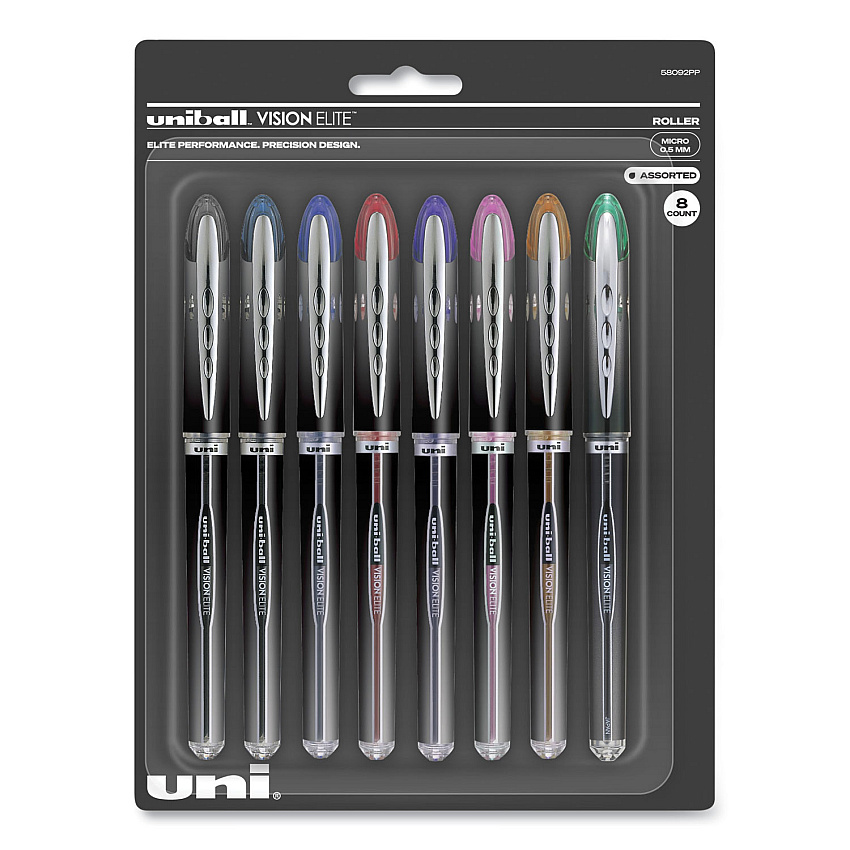 uni-ball VISION ELITE Hybrid Gel Pen, Stick, Fine 0.5 mm, Assorted Ink and Barrel Colors (58092PP)