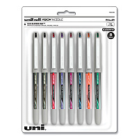 uni-ball VISION Needle Roller Ball Pen, Stick, Fine 0.7 mm, Assorted Ink and Barrel Colors, 8/Pack (1734916)