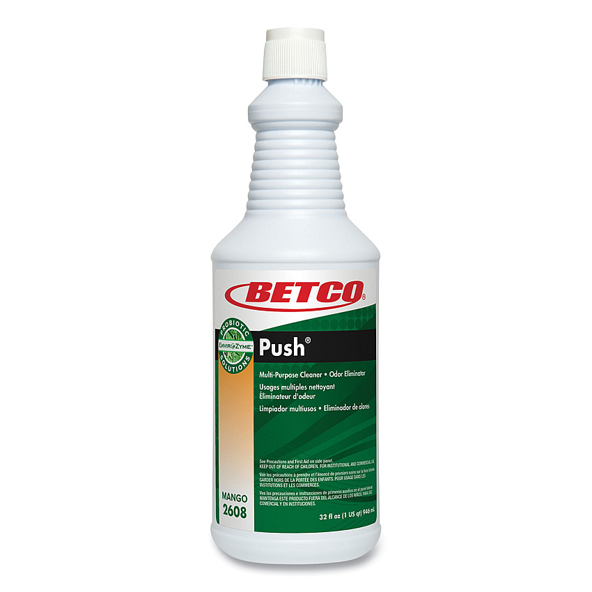 Betco PUSH All Purpose Cleaner and Odor Eliminator, Mango Scent, 32 oz Bottle, 12/Carton (26081200)