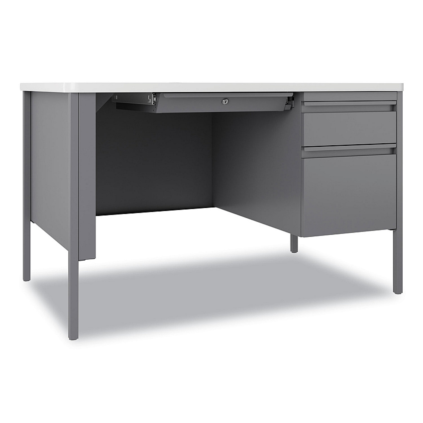 Hirsh Industries Teachers Pedestal Desks, One Right-Hand Pedestal: Box/File Drawers, 48" x 30" x 29.5", White/Platinum (22653)