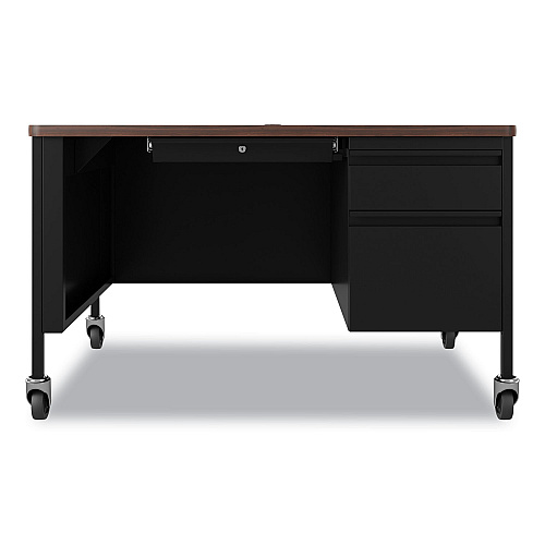 Hirsh Industries Mobile Teachers Pedestal Desks, Right-Hand Pedestal: Box/File Drawers, 48" x 30" x 29.5", Walnut/Black (22656)
