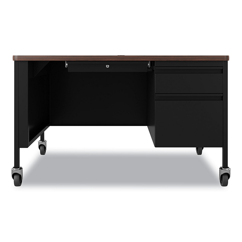 Hirsh Industries Mobile Teachers Pedestal Desks, Right-Hand Pedestal: Box/File Drawers, 48" x 30" x 29.5", Walnut/Black (22656)