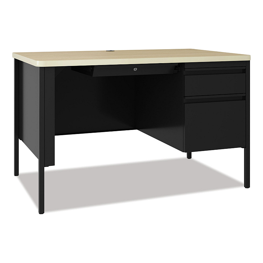 Hirsh Industries Teachers Pedestal Desks, One Right-Hand Pedestal: Box/File Drawers, 48" x 30" x 29.5", Maple/Black (24344)