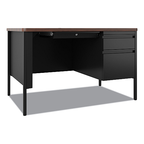 Hirsh Industries Teachers Pedestal Desks, One Right-Hand Pedestal: Box/File Drawers, 48" x 30" x 29.5", Walnut/Black (22652)