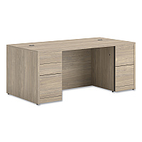 HON 10500 Series Double Full-Height Pedestal Desk, Left: Box/Box/File, Right: File/File, 72" x 36" x 29.5", Kingswood Walnut (105890LKI1)