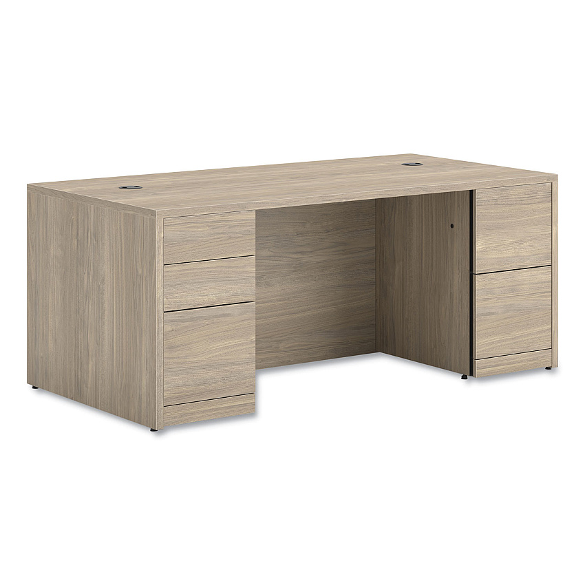 HON 10500 Series Double Full-Height Pedestal Desk, Left: Box/Box/File, Right: File/File, 72" x 36" x 29.5", Kingswood Walnut (105890LKI1)
