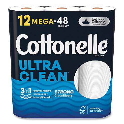 Cottonelle&reg; Ultra Clean Toilet Paper, 1-Ply, 284 Sheets, 48 Rolls (55489)
