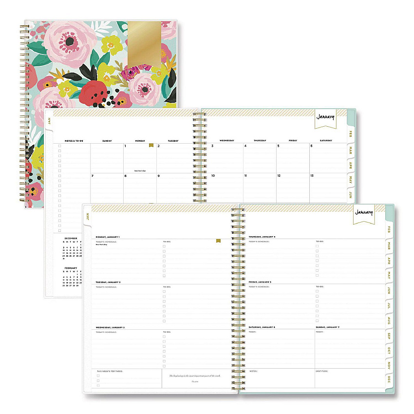 Blue Sky Day Designer Secret Garden Mint Frosted Weekly/Monthly Planner, Floral Artwork, 11 x 8.5, 12-Month (Jan to Dec): 2026 (140101)