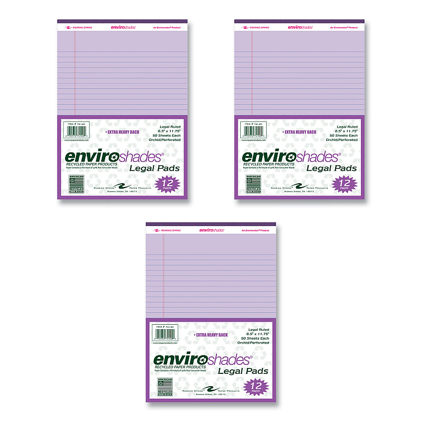 Roaring Spring Enviroshades Legal Notepads, 50 Orchid 8.5 x 11.75 Sheets, 72 Notepads/Carton (74140CS)
