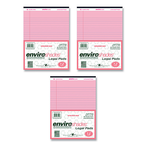 Roaring Spring Enviroshades Legal Notepads, 50 Pink 8.5 x 11.75 Sheets, 72 Notepads/Carton (74150CS)