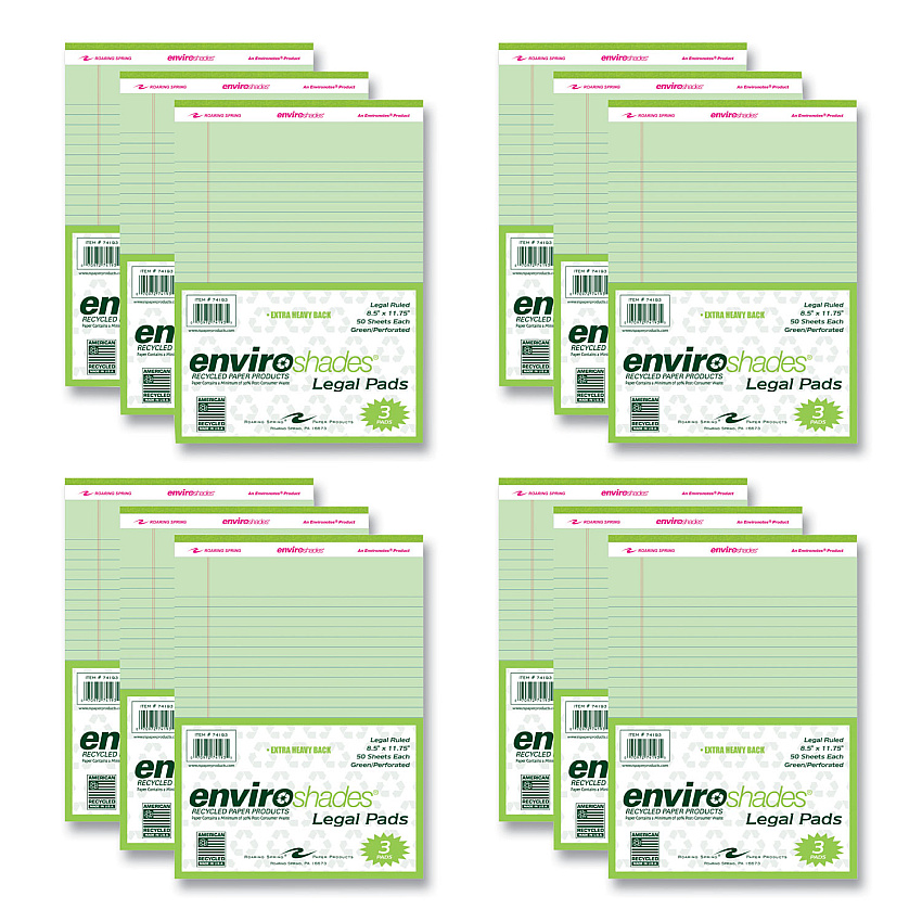 Roaring Spring Enviroshades Legal Notepads, 50 Green 8.5 x 11.75 Sheets, 72 Notepads/Carton (74193CS)