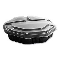 SOLO OctaView Hinged-Lid Hot Food Containers, 3-Compartment, 38 oz, 9.55 x 9.1 x 2.4, Black/Clear, Plastic, 100/Carton (809014PP94)