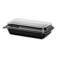 Hinged-lid Dinner Box, 64 Oz, 11.5 X 8.1 X 3,  Black/clear, Plastic, 100/carton