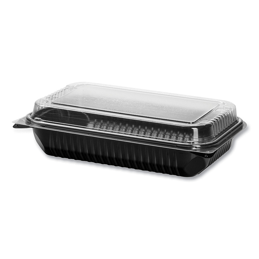 Hinged-lid Dinner Box, 64 Oz, 11.5 X 8.1 X 3,  Black/clear, Plastic, 100/carton