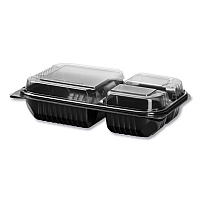 SOLO Hinged-Lid Dinner Box, 3 Compartments, 32 oz, 11.5 x 8.1 x 3, Black/Clear, Plastic, 100/Carton (919019PM94)