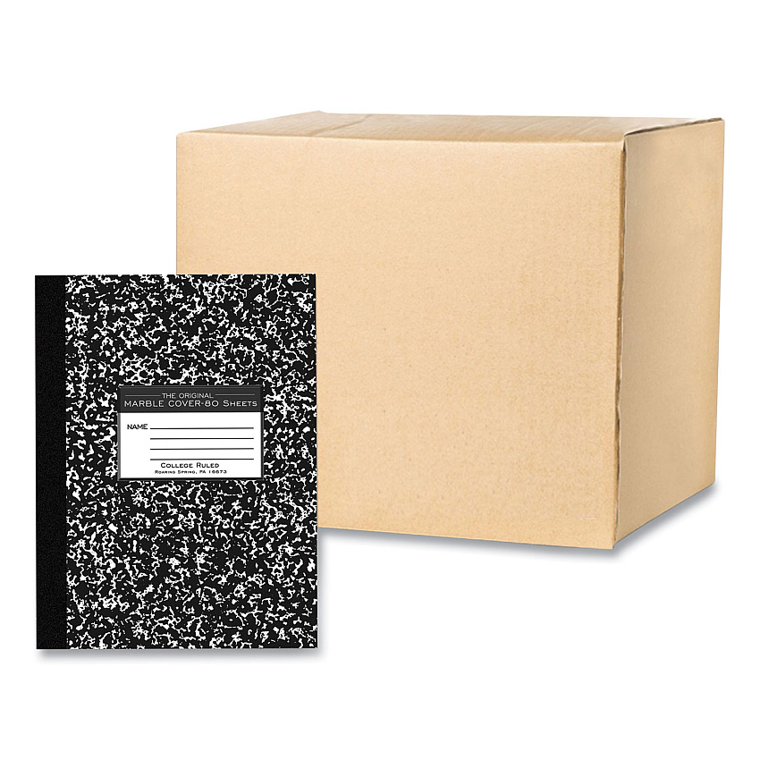 Roaring Spring Flexible Cover Composition Book, Med/College Rule, Black Marble Cover, (80) 10.25 x 7.88 Sheets, 48/Carton (77481CS)