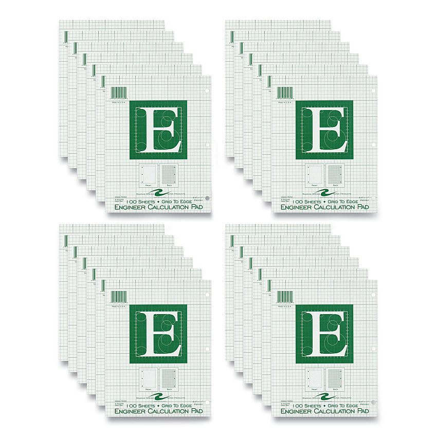 Roaring Spring Engineer Pad, (1.25" Margin), Quad Rule (5 sq/in, 1 sq/in), 100 Light Green 8.5 x 11 Sheets/Pad, 24/Carton (95582CS)