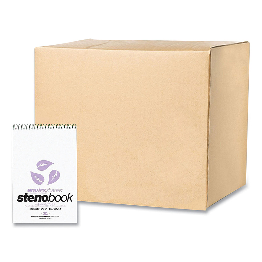 Roaring Spring EnviroShades Steno Pad, Gregg Rule, White Cover, 80 Orchid 6 x 9 Sheets, 24 Pads/Carton (12264CS)