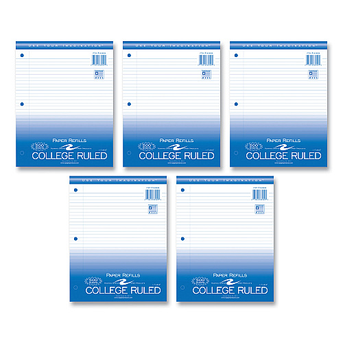 Roaring Spring Loose Leaf Paper, 8.5 x 11, 3-Hole Punched, College Rule, White, 500 Sheets/Pack, 5 Packs/Carton (83909CS)