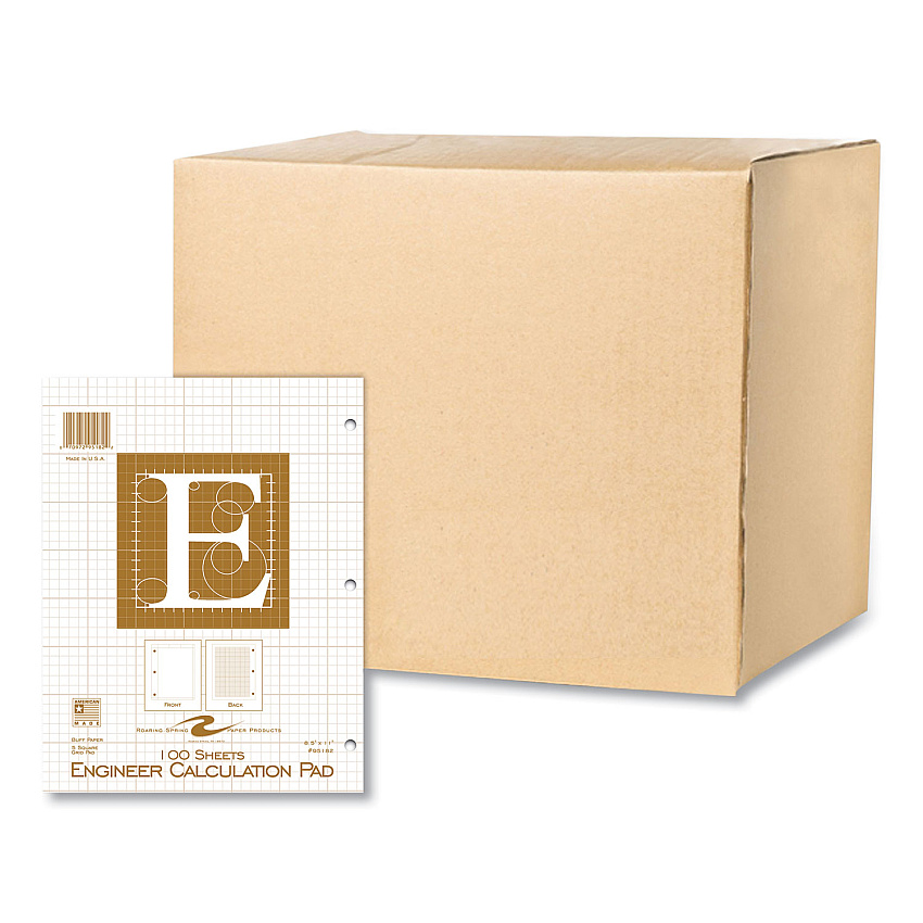Roaring Spring Engineer Pad, Quadrille Rule (5 sq/in), 100 Buff 8.5 x 11 Sheets, 24/Carton (95182CS)