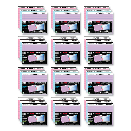 Roaring Spring WIDE Landscape Format Writing Pad, Medium/College Rule, 40 Assorted Colors 11 x 9.5 Sheets, 12/Carton (74535CS)