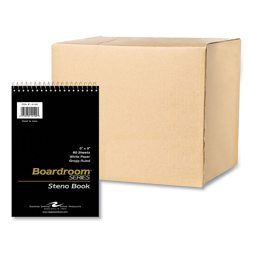 Roaring Spring Boardroom Series Steno Pad, Gregg Rule, Brown Cover, 80 White 6 x 9 Sheets, 72 Pads/Carton (12102CS)