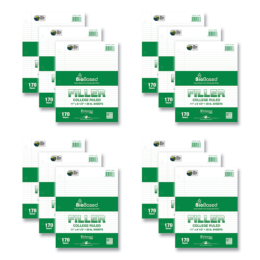 Roaring Spring Filler Paper, 3-Hole, 8.5 x 11, College Rule, 170 Sheets/Pack, 12 Packs/Carton (13186CS)