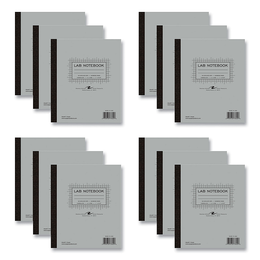 Roaring Spring Lab and Science Carbonless Notebook, Quad Rule (4 sq/in), Gray Cover, (100) 11x9.25 Sheets, 12/Carton (77645CS)