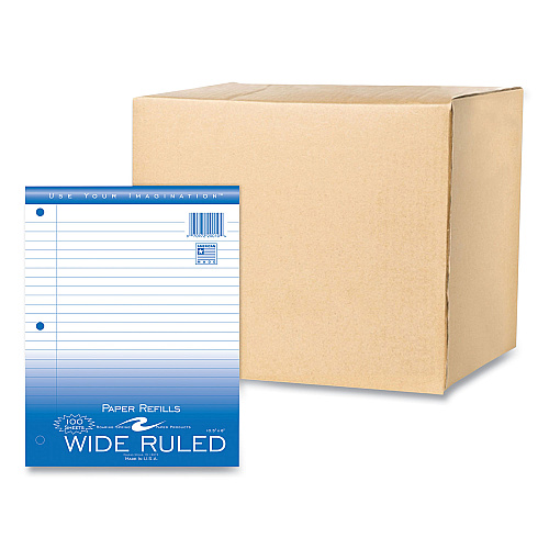 Roaring Spring Loose Leaf Paper, 8 x 10.5, 3-Hole Punched, Wide Rule, White, 100 Sheets/Pack, 48 Packs/Carton (20010CS)