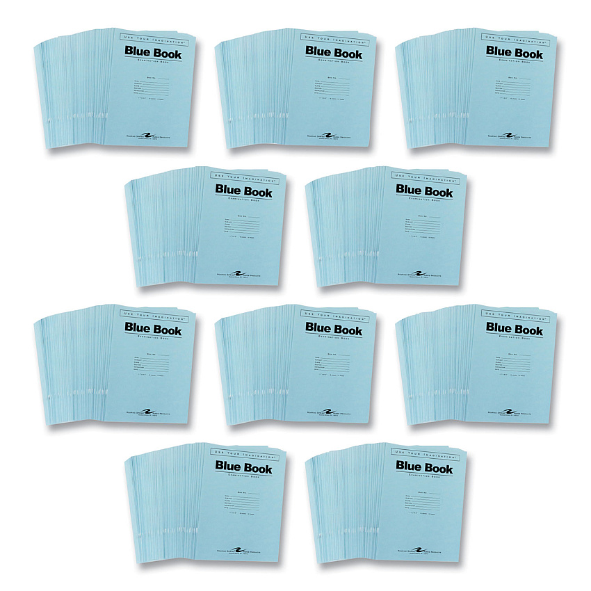 Roaring Spring Examination Blue Book, Wide/Legal Rule, Blue Cover, (6) 11 x 8.5 Sheets, 500/Carton (77516CS)