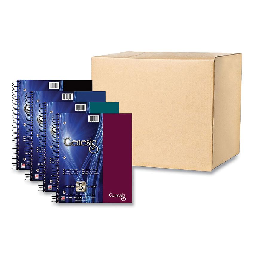 Roaring Spring Genesis Notebook, 5-Subject, Medium/College Rule, Randomly Assorted Cover Color, (200) 11 x 9 Sheets, 12/Carton (13115CS)