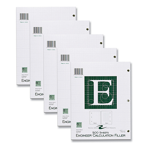 Roaring Spring Engineer Filler Paper, 3-Hole, Frame Format/Quad Rule (5 sq/in, 1 sq/in) 500 Sheets/Pack, 5/Carton (95782CS)