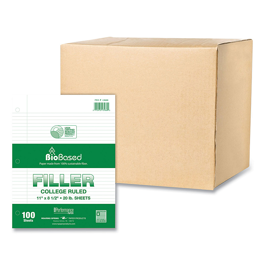 Roaring Spring Filler Paper, 3-Hole, 8.5 x 11, College Rule, 100 Sheets/Pack, 24 Packs/Carton (13986CS)