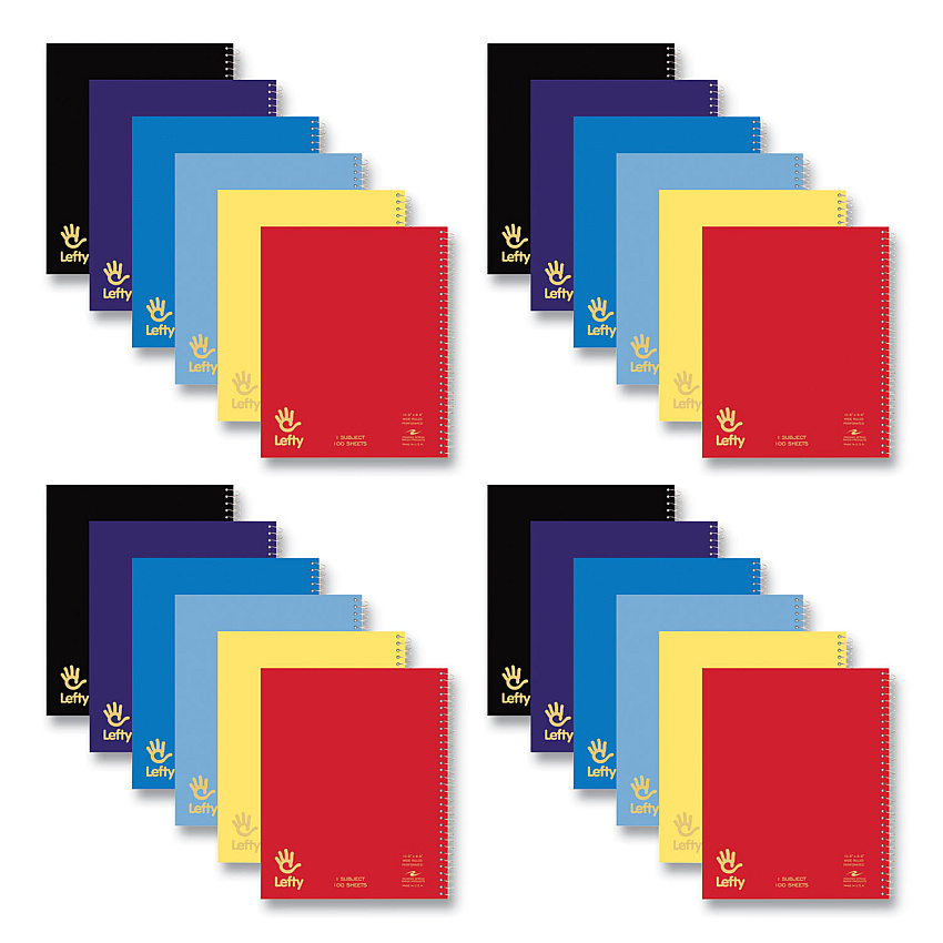 Roaring Spring Lefty Notebook, 1-Subject, Wide/Legal Rule, Assorted Cover Colors, (100) 10.5 x 8.5 Sheets, 24/Carton (13505CS)