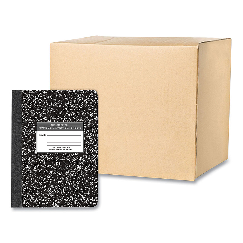 Roaring Spring Hardcover Marble Composition Book, Med/College Rule, Black Marble Cover, (80) 9.75 x 7.5 Sheet, 48/CT (77226CS)