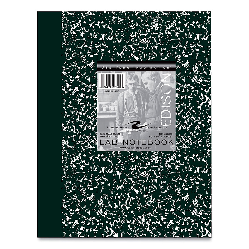 Roaring Spring Lab and Science Notebook, Quadrille Rule (5 sq in), Green Marble Cover, (60) 10.13 x 7.88 Sheets, 24/Carton (77108CS)