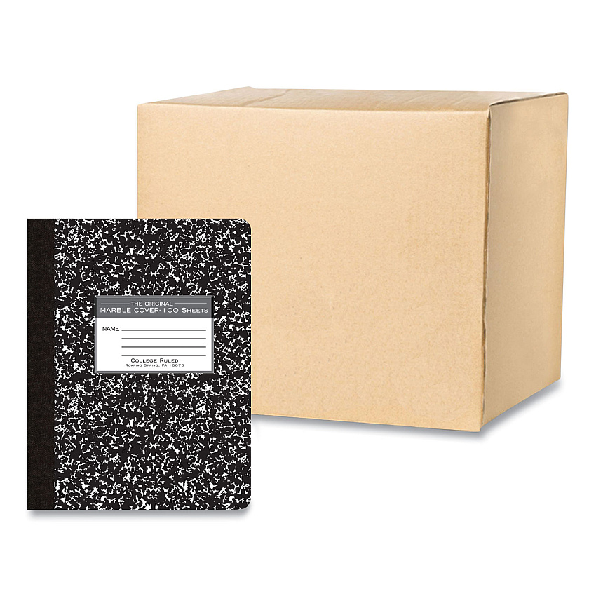 Roaring Spring Hardcover Marble Composition Book, Med/College Rule, Black Marble Cover, (100) 9.75 x 7.5 Sheets, 24/Carton (77264CS)