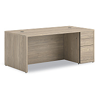 HON 10500 Series Single Full-Height Pedestal Desk, Right: Box/Box/File, 72" x 36" x 29.5", Kingswood Walnut (105895RLKI1)