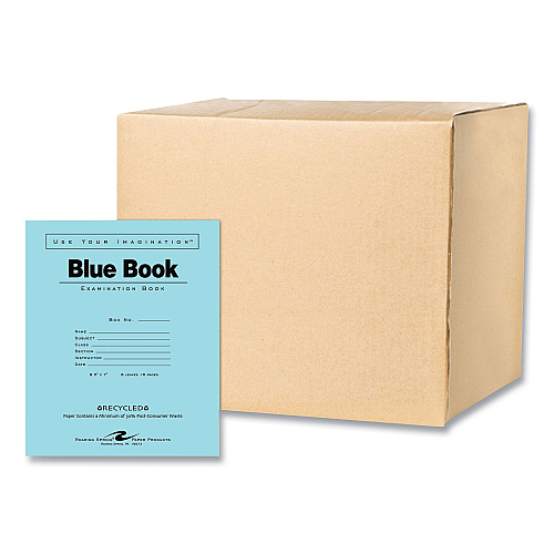 Roaring Spring Recycled Exam Book, Wide/Legal Rule, Blue Cover, (8) 8.5 x 7 Sheets, 600/Carton (77608CS)