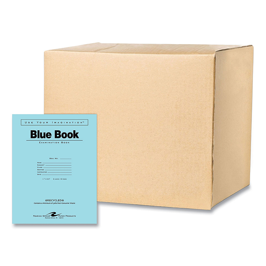 Roaring Spring Recycled Exam Book, Wide/Legal Rule, Blue Cover, (8) 11 x 8.5 Sheets, 500/Carton (77609CS)