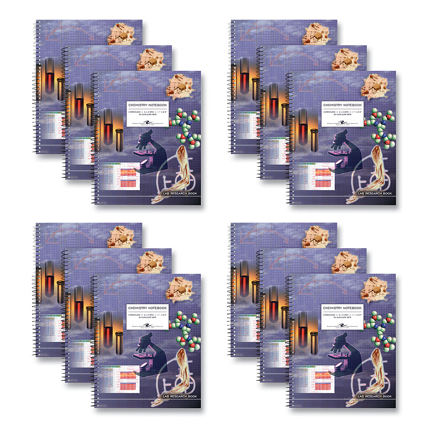 Roaring Spring Lab/Science Carbonless Notebook, Quad Rule (4 sq/in), Multicolor Cover, (100) 11x8.5 Sheets, 12/Carton (77650CS)
