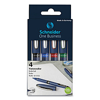 Schneider One Business Rollerball Pen, Stick, Fine 0.6 mm, Assorted Ink and Barrel Colors, 4/Pack (183094)