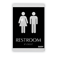 Headline Century Series Office Sign, Men/Women Restroom, 6 x 9, Black/Silver (4249)