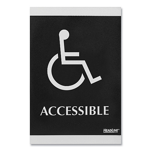 Headline Century Series Office Sign, Accessible, 6 x 9, Black/Silver (4764)