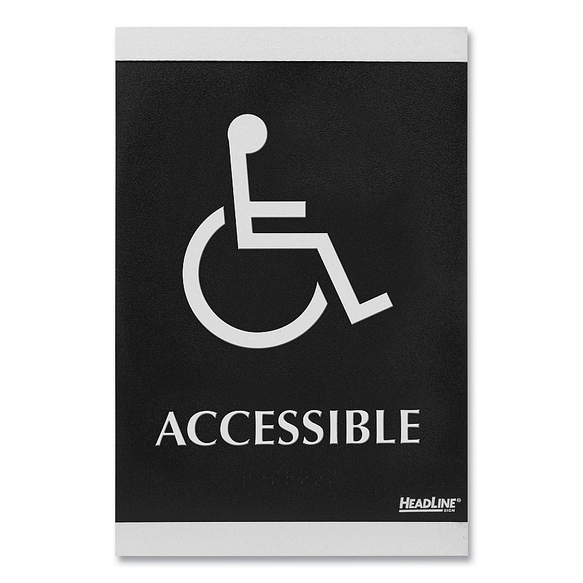 Headline Century Series Office Sign, Accessible, 6 x 9, Black/Silver (4764)