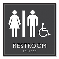 Headline ADA Sign, Unisex Accessible Restroom, Plastic, 8 x 8, Clear/White (66911)